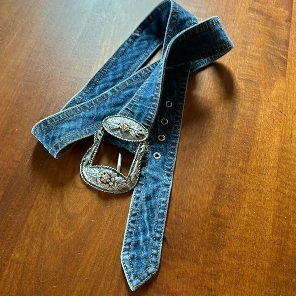 Denim & Rhinestone Buckle Belt - M